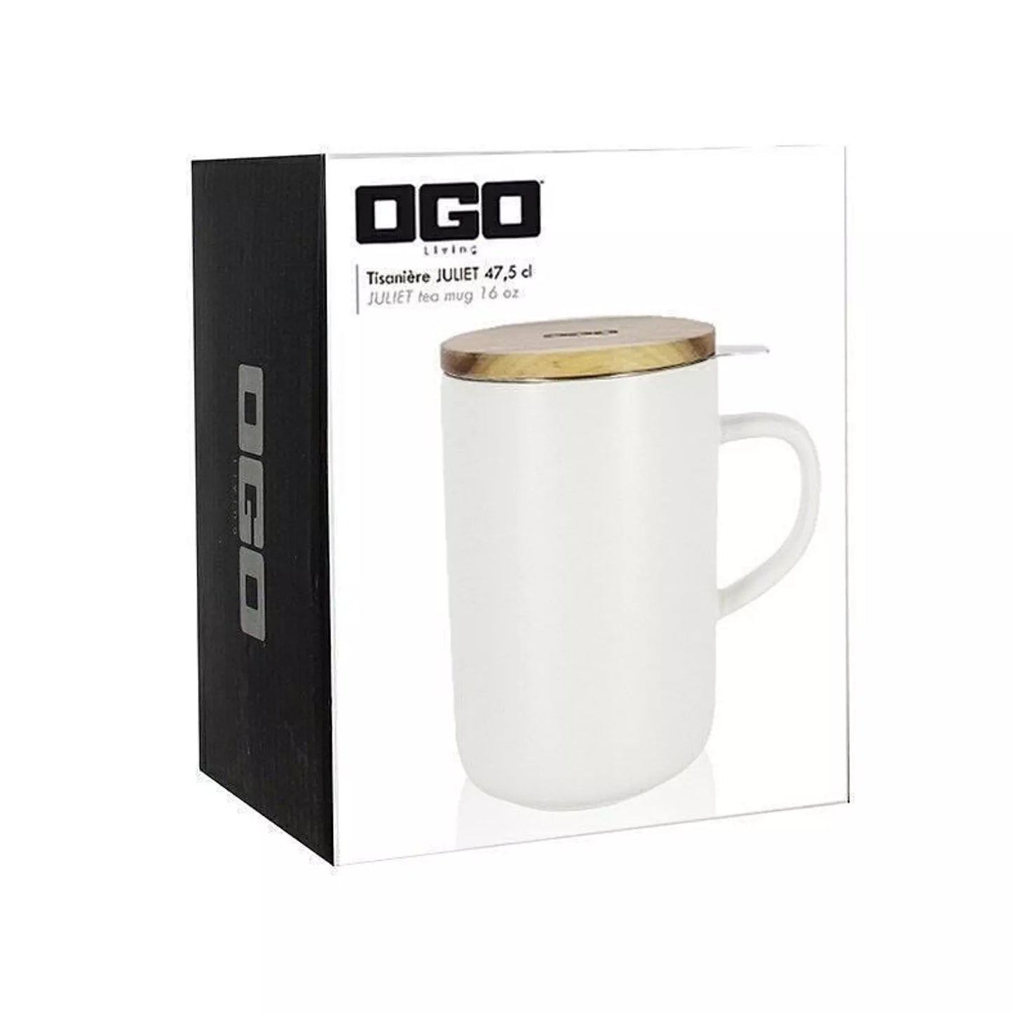 Tisanière juliet blanche en grès et couvercle en acacia de 475ml